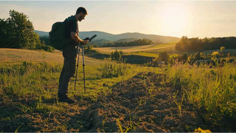 a man surveying land